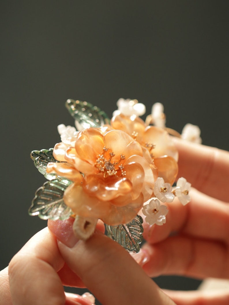 Vintage Peony Flower Hair Clip Floral Hair Clip Retro Chinese Hanfu Hair Clip Chinese Hair Accessory image 6