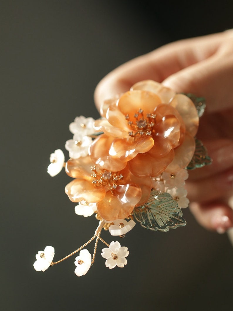 Vintage Peony Flower Hair Clip Floral Hair Clip Retro Chinese Hanfu Hair Clip Chinese Hair Accessory image 4