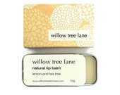 Lemon and Tea Tree Natural Lip Balm, Vegan lip salve infused with essential oils, sliding tin
