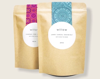 Detox Bath Bags with Dead Sea Salt, Activated Charcoal and Juniper.  Set of Two.