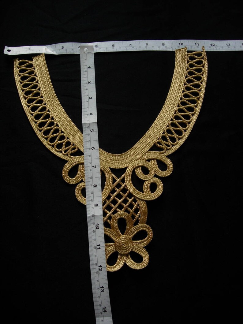 MR211 Gold Metallic Cord Braided Loopy Floral Neckline Motif Sewing/Jewelry/Craft/Fashion image 3