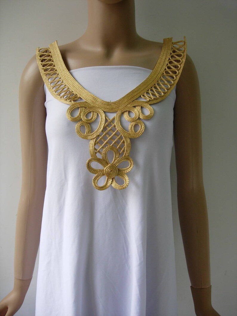 MR211 Gold Metallic Cord Braided Loopy Floral Neckline Motif Sewing/Jewelry/Craft/Fashion image 4