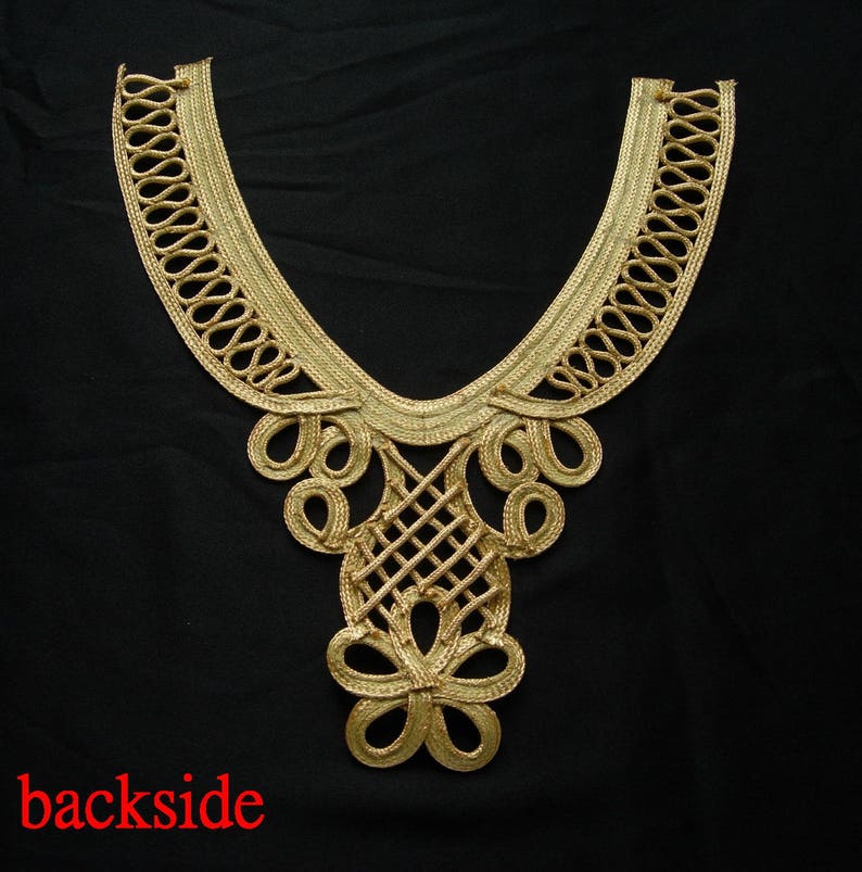 MR211 Gold Metallic Cord Braided Loopy Floral Neckline Motif Sewing/Jewelry/Craft/Fashion image 2