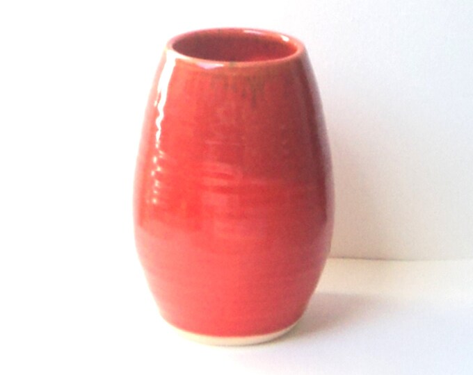 Bombe Vase in Red Orange Glaze - Handthrown Ceramic - Etsy UK