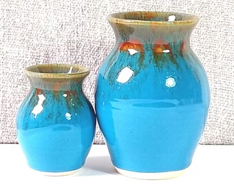 2 Turquoise Vases, a pair, small and large