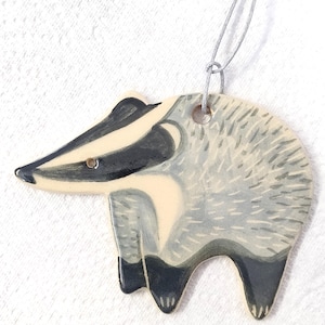 Hand made Ceramic Hanging Decoration - Badger - painted one side