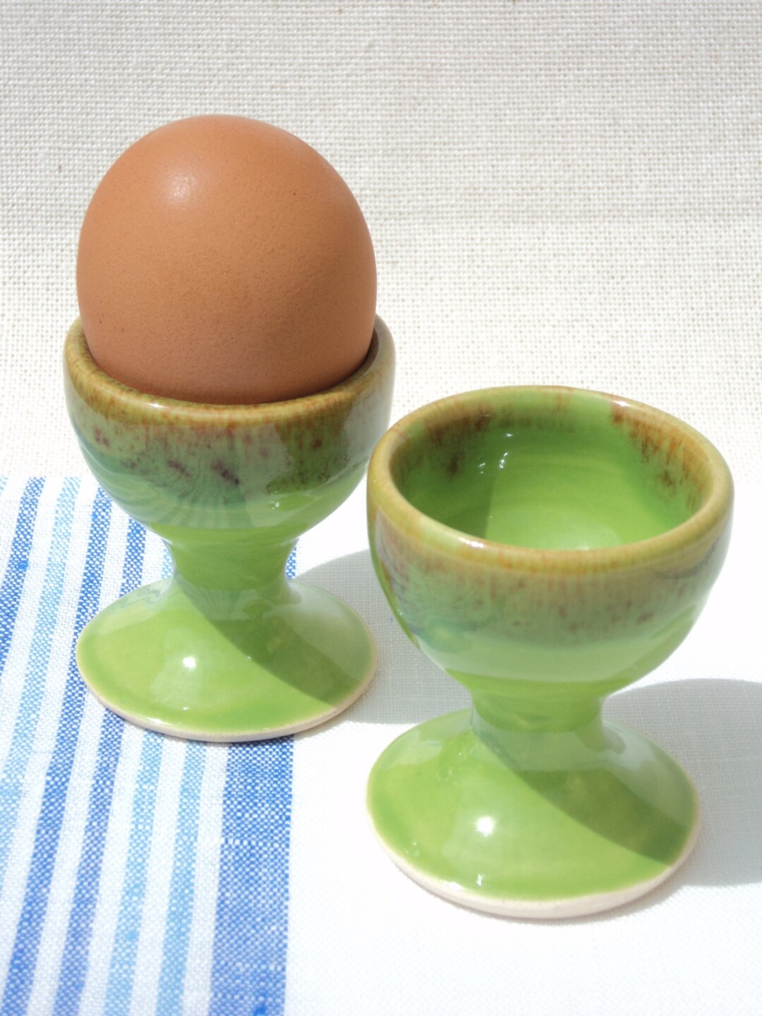 Egg Cups X 2 in Green Glaze - Etsy UK