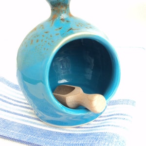 Salt Pig Small in Turquoise glaze - with scoop