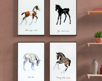 Kinderzimmer Drucke - All The Pretty Little Horses - Pony Prints - Aquarell - 4er Set
