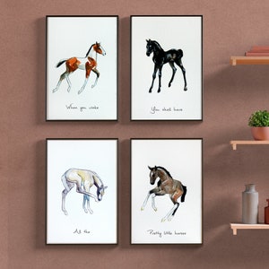 Nursery Prints - All The Pretty Little Horses - Pony Prints - Watercolour- Set of 4