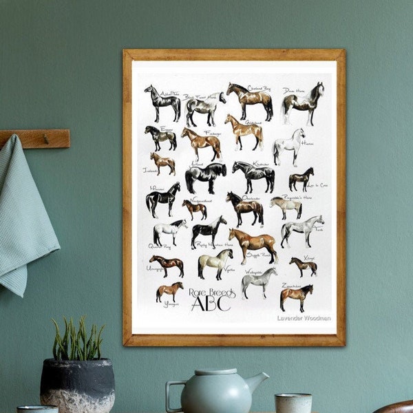 Rare Horse Breeds ABC Poster |Watercolour Alphabet Print | Equestrian Decor |