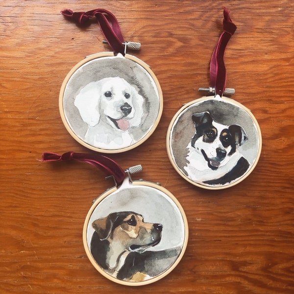 Personalized Dog Portrait Ornament | Handpainted in Watercolor | Dog Portrait | Custom Dog Ornament | Pet Portrait | Embroidery Hoop