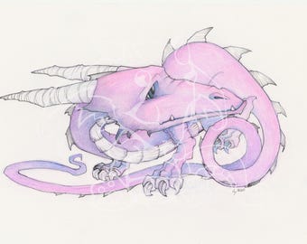 Pink and Purple Dragon - Original Colored Pencil