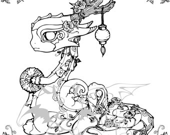 Rose Dragons Coloring Page