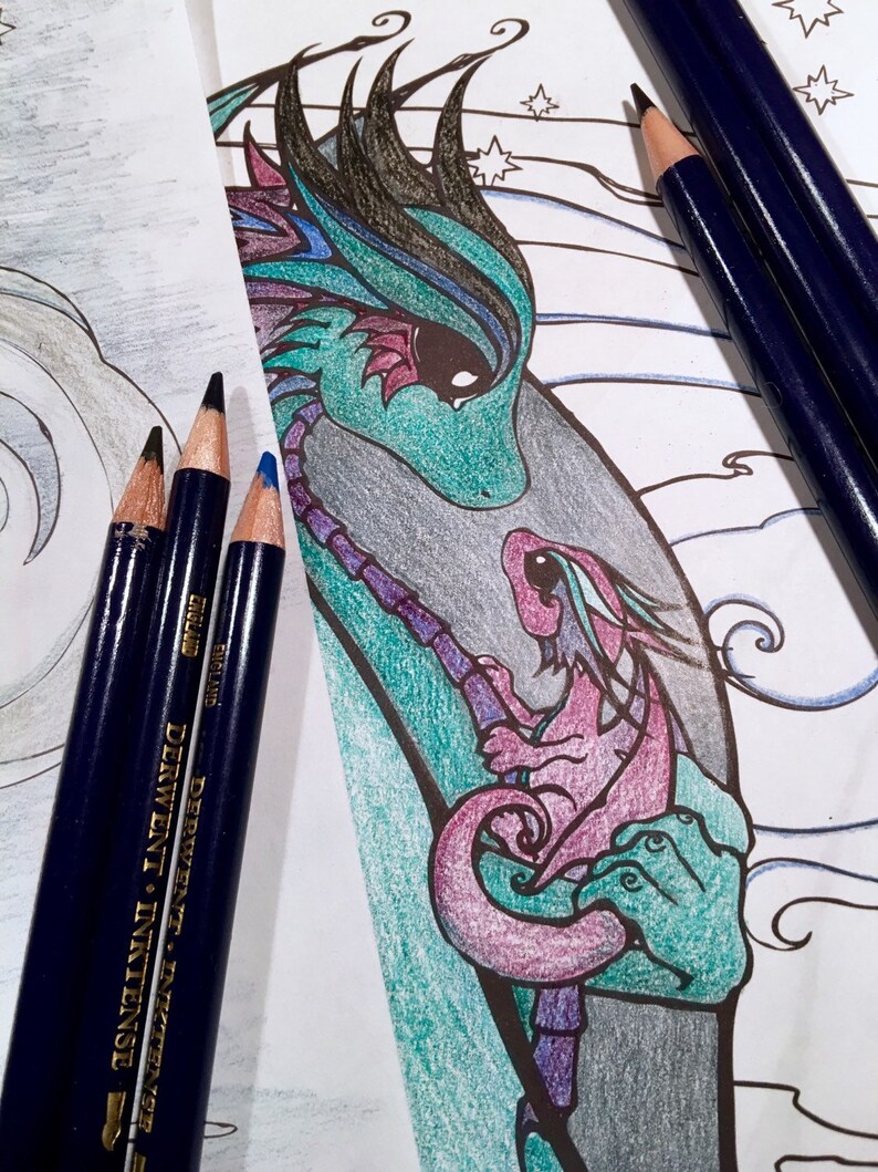 Mother and Baby Dragon Coloring Page - Etsy