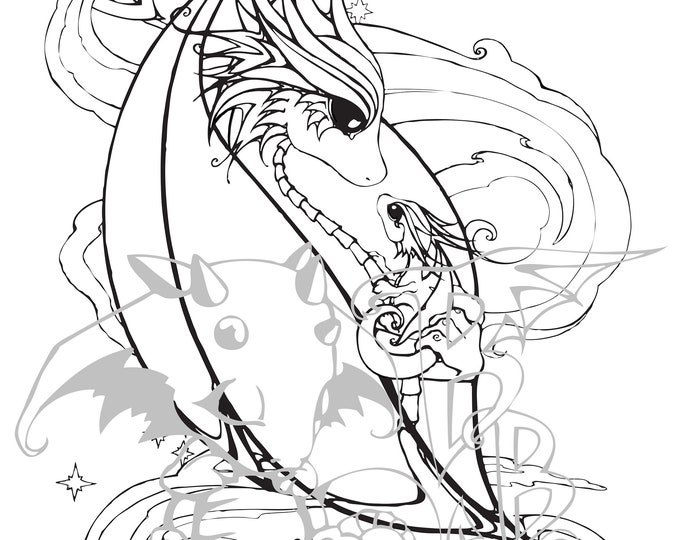 Mother and Baby Dragon Coloring Page - Etsy