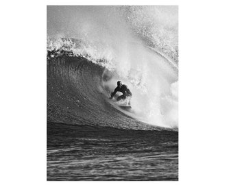 Black and White Surfing Photo:  Surf Photography Fine Art Print Print.  Print of a Surfer on a Wave in Hawaii