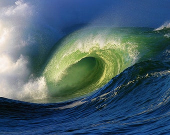 Surf Art Photo of a Big Ocean Wave Breaking on the Beach in Hawaii - Surfing Photography