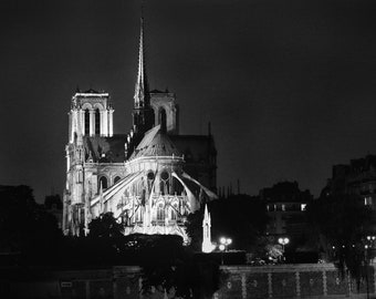 Notre Dame Cathedral Paris France Photography Art Print, Black and White Paris Photograph, Vintage Fine Art Decor