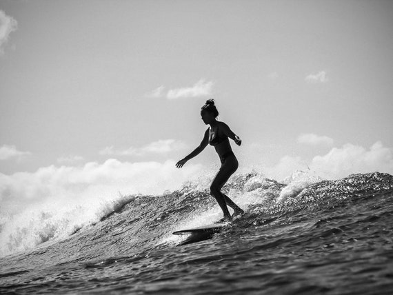 Woman Surfing in Hawaii Blue Hawaii. Color or Black and White Print. Surf Girl Photo Print - Etsy