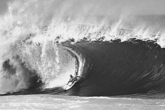 Black and White Photo Print of Surfer Kelly Slater Surfing on a