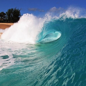 Hawaii Beach Wave Photography - Surfing Photo Print of a Beautiful Blue Ocean Wave Crashing on the Beach