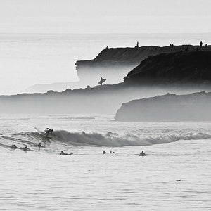 Black and White Surf Art. Surfers Enjoying the Ocean. Vintage Style Surfing Wall Art