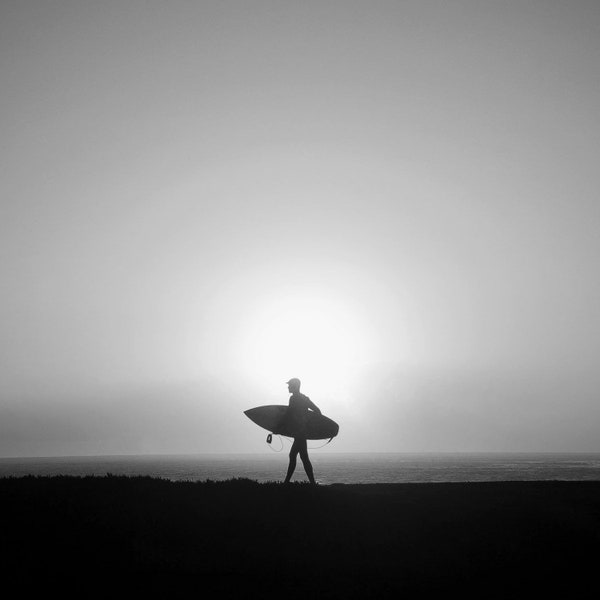 Sunset Surfer Photo Fine Art Surf Photography Print. Black and White Print