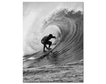 Black and White Surfing Photo:  Surf Photography Fine Art Print Print Surfer on a Wave in Hawaii