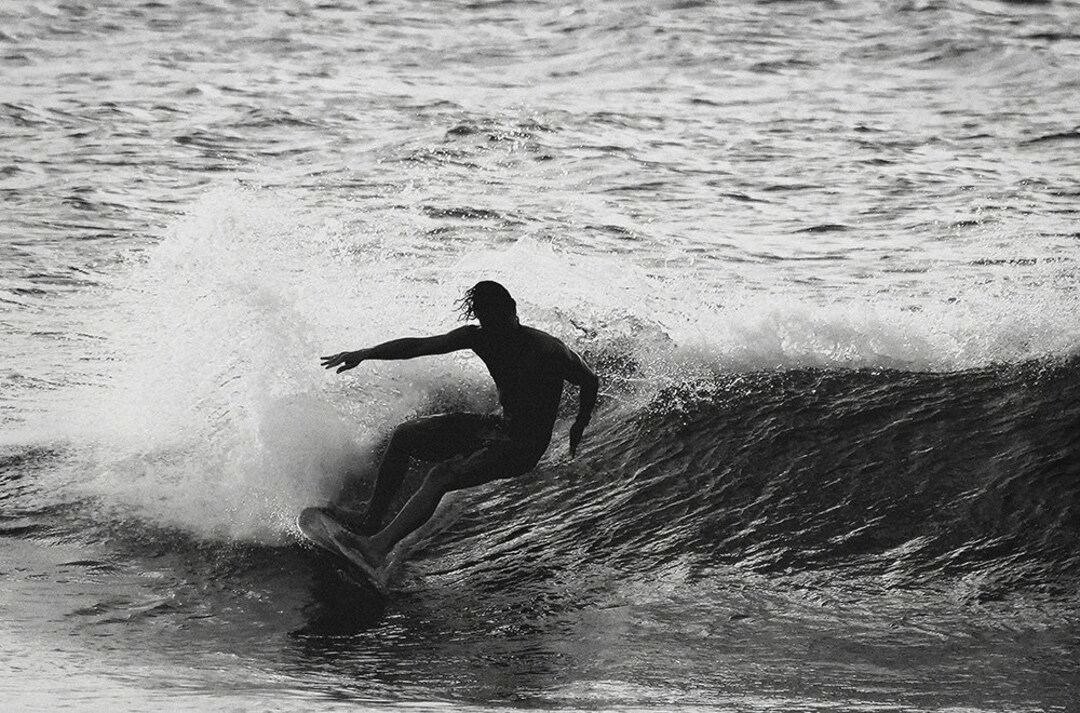 Surf Art Black and White Print of a Surfer Silhouette on a Wave