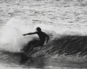 Surf Art: Black and White Print of a Surfer Silhouette on a Wave. Surfing Photography Fine Art Surf Photo