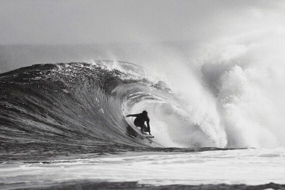 Black And White Surf Photo Wave Art Surfing Hawaii Surfer Etsy