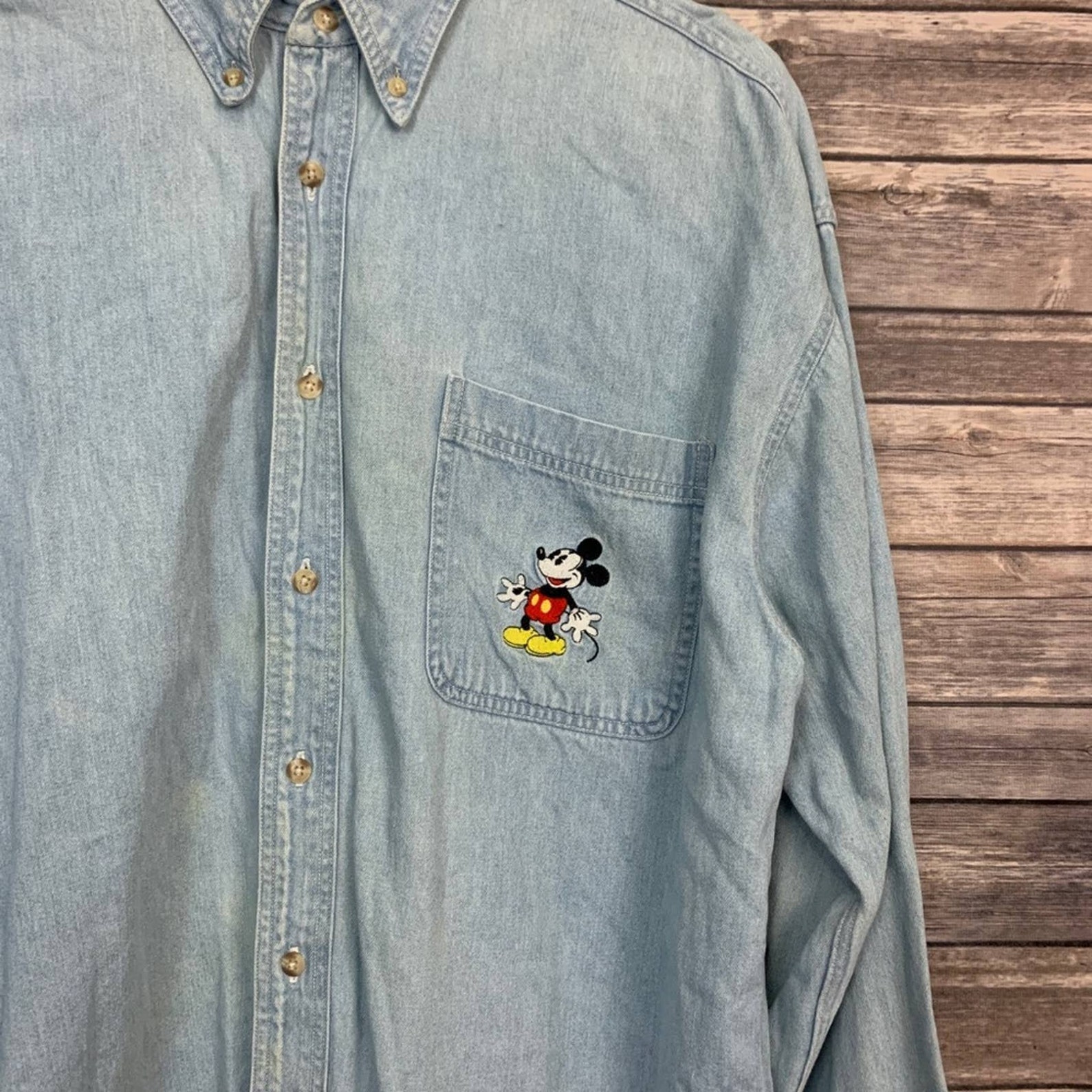 Vintage Disney Button Down Denim Shirt Etsy