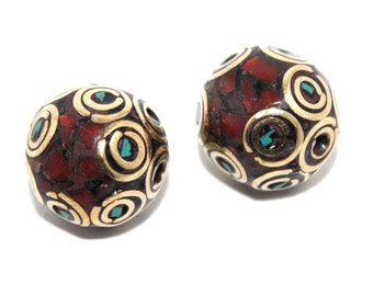 Yoga de granos Nepal granos tibetano granos Tíbet perlas tribales cuentas de Coral turquesa perlas (2 perlas) perlas joyas boho bohemio BDS411