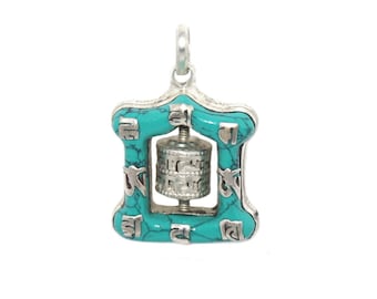 Colgante turquesa Nepal Colgante nepalés colgante tibetano Colgante rueda de oración Colgante Tíbet Colgante Boho colgante Yoga colgante om PB147