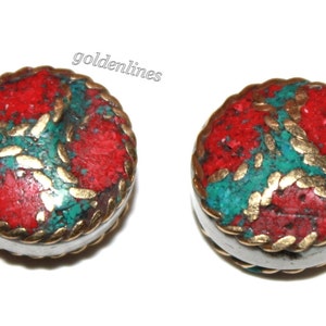 Brass Coral beads Handmade Beads (2 beads) Nepalese Beads Tibetan Beads Nepal Beads Turquoise Beads Tibet beads B218