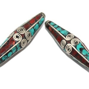Turquoise beads coral Beads (2 beads)  Nepalese Beads Nepal beads Tibetan beads Tibet beads Tribal beads boho jewelry bohemian beads BDS814