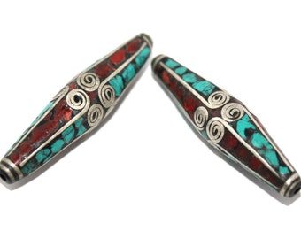 Turquoise beads coral Beads (2 beads)  Nepalese Beads Nepal beads Tibetan beads Tibet beads Tribal beads boho jewelry bohemian beads BDS814