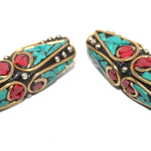 Turquoise beads coral Beads ( 2 beads) Nepalese Beads Tibetan Beads Tibet Beads Tribal beads brass beads country beads boho beads BDS131