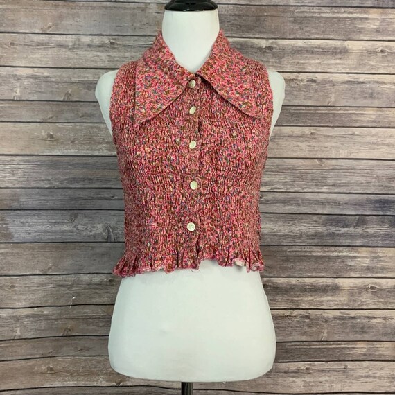Vintage Printed Button Down Crop Top