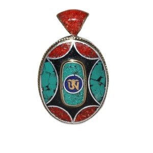 Coral Lapis Turquoise pendant coral Pendant Nepal Pendant nepalese pendant Tibetan Pendant Tibet pendant Om Pendant boho pendant PD732