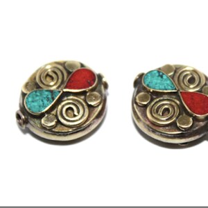 Brass Coral beads Handmade Beads (2 beads) Nepalese Beads Tibetan Beads Nepal Beads Turquoise Beads Tibet beads B217
