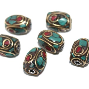 turquoise beads coral Beads (6 beads) Nepalese Beads Tibetan Beads Tibet Beads Tribal beads ethnic beads boho beads hippie beads BDS591