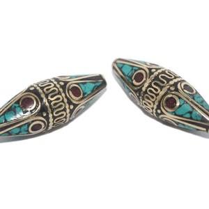 Turquoise Beads Coral beads 2 beads brass beads Tibetan Beads Nepal Beads Tibet Beads Tribal beads boho beads ethnic beads  BDA35