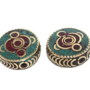 Turquoise Beads Coral beads 2 beads brass beads Tibetan Beads Nepal Beads Tibet Beads Tribal beads boho beads ethnic beads  BDA31