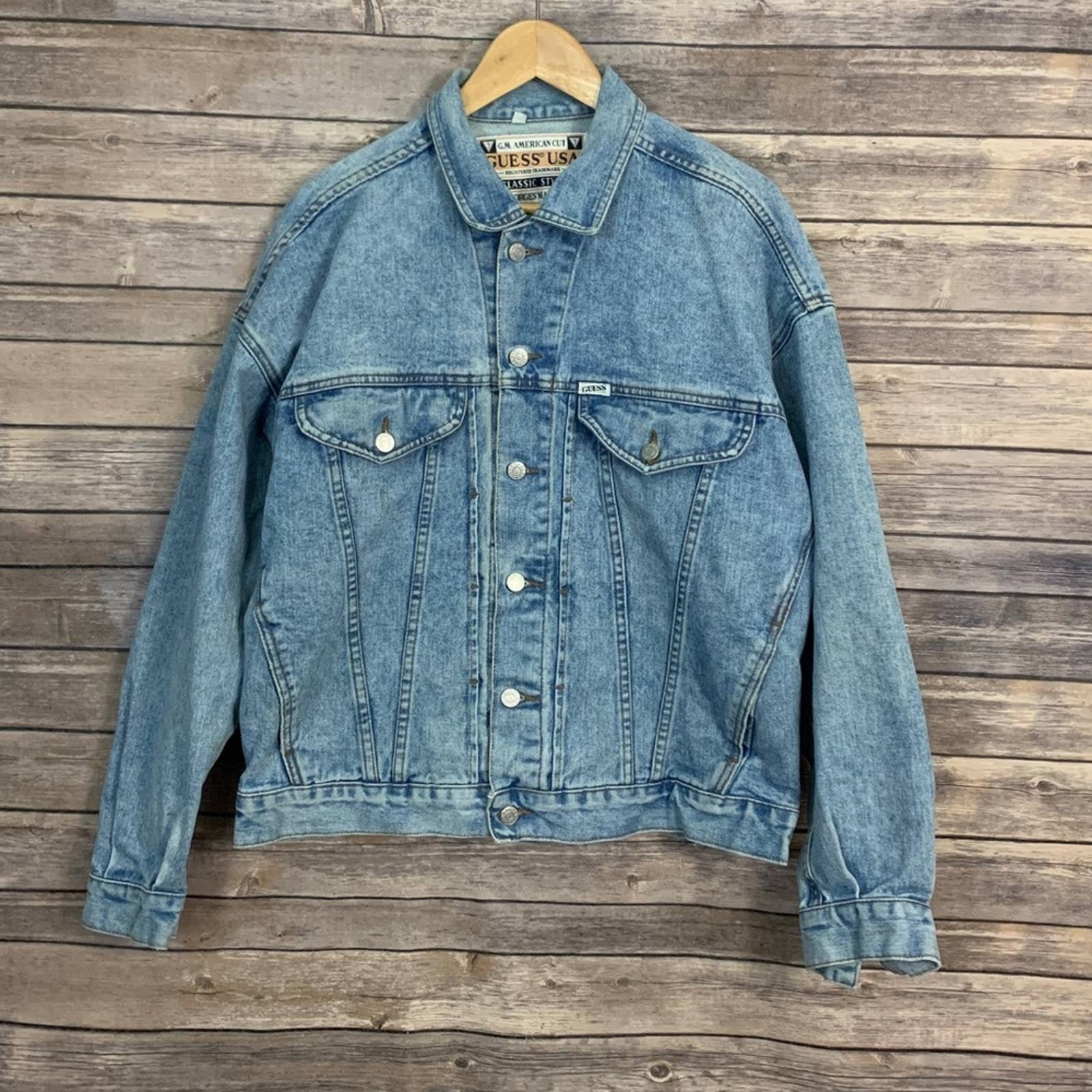 GUESS Jeans Denim Jacket Retro Vintage Spell Out G81 Black Distressed ...