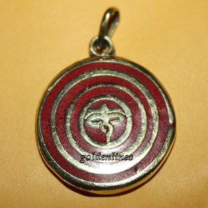 Coral pendant Brass pendant Buddha&#39;s Eye pendant Tibetan pendant Tribal pendant Nepal pendant Boho pendant Coral jewelry OM pendant PD563