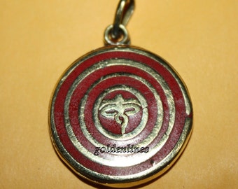 Coral pendant Brass pendant Buddha's Eye pendant Tibetan pendant Tribal pendant Nepal pendant Boho pendant Coral jewelry OM pendant PD563