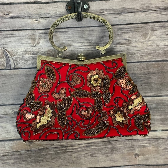 Vintage Red Beaded Handbag