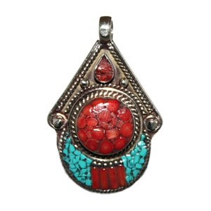 Coral  pendant Turquoise Pendant nepal Pendant nepalese pendant Tibetan Pendant Tibet pendant boho pendant bohemian pendant yoga  PD542